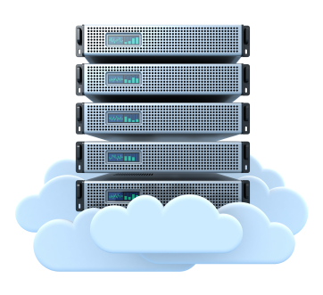 3D render of servers in the clouds